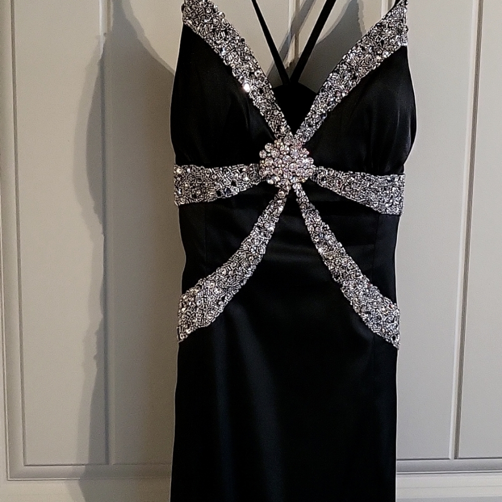 Full length black evening gown with sequin detail by Sean Couture size: small